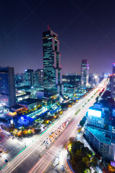 夜晚,城市,首尔,居住区,江南区,垂直画幅,旅游目的地,建筑,无人,城市天际线