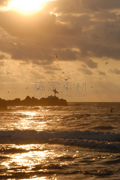 落日海滩,垂直画幅,水,岩石,瓦哈卡,埃斯孔迪多港,无人,户外,云景,海洋