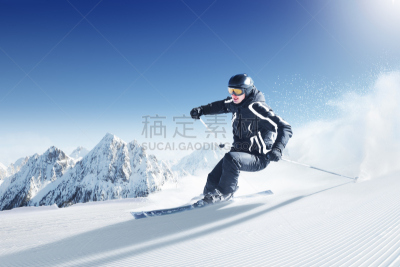 滑雪运动,滑雪雪橇,迅速,水平画幅,山,雪,无人,粉末状雪,户外,摄影
