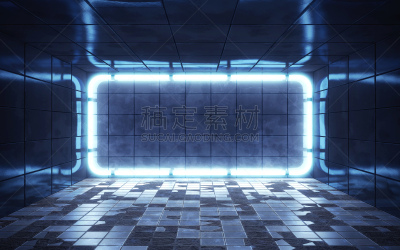瓷砖,三维图形,霓虹灯,住宅房间,抽象,黑色,灯笼,空的,暗色,几何形状