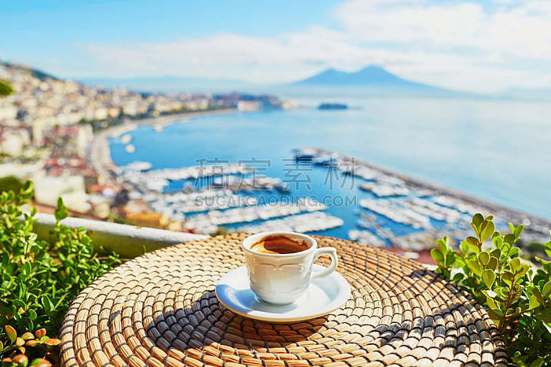 都市风景,咖啡杯,维苏威火山,山,纳布勒斯,水,芳香的,早晨,饮料,海滩