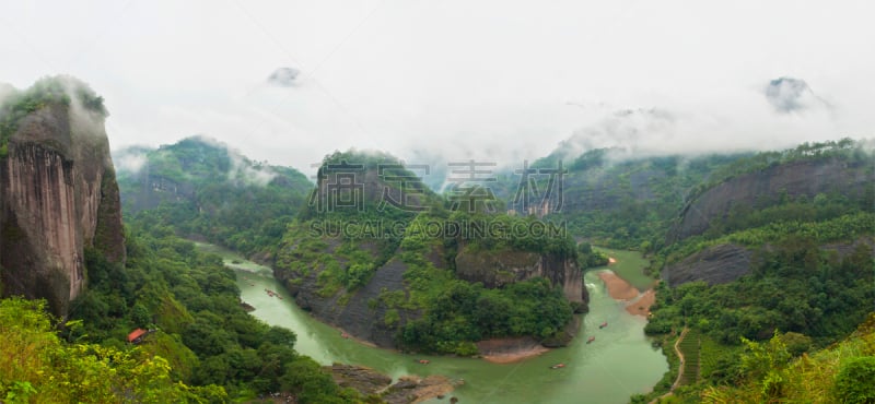 河流,山脉,看风景,武夷山,木筏,地形图,水平画幅,枝繁叶茂,山,无人