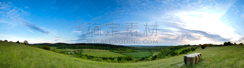 全景,北丘,长椅,吉尔福德市,水平画幅,山,无人,英格兰,户外,草