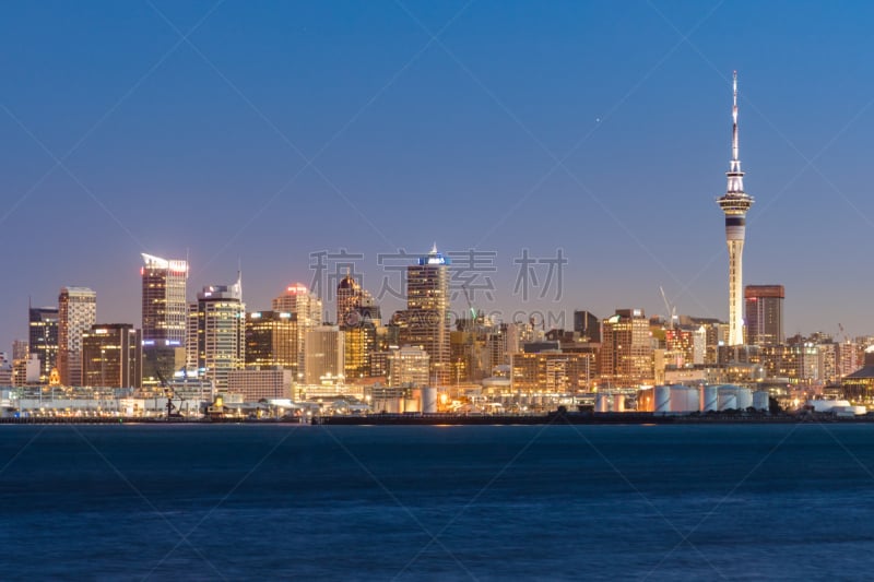 奥克兰,新西兰,城市天际线,夜晚,waitemata harbour,天空塔,都市风景,水,天空,水平画幅