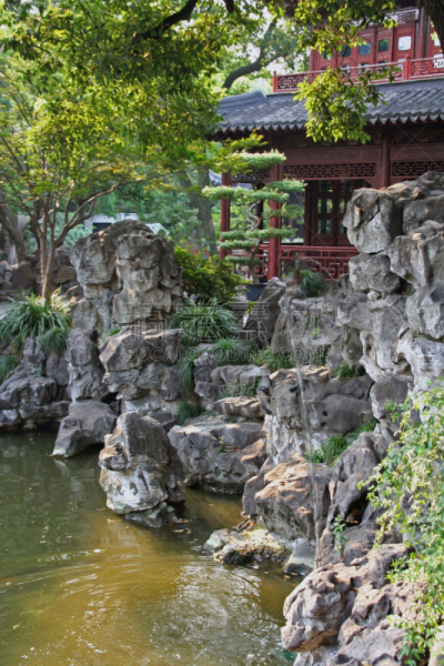豫园,上海,中国,池塘,chinese temple dog,水景花园,东方石景花园,印象主义,盆景,油画
