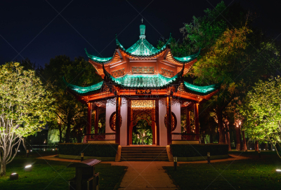照明设备,夜晚,湖北省,亭台楼阁,桥