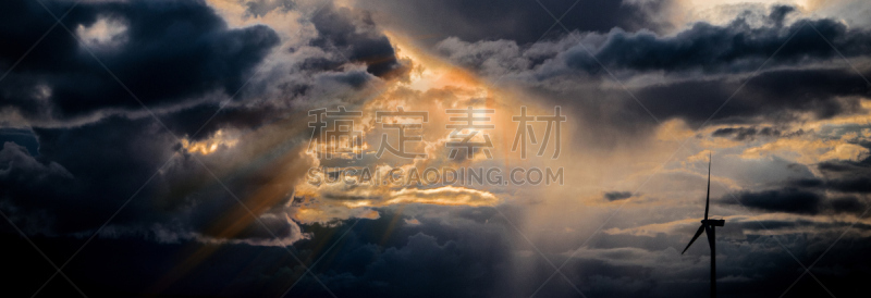 摩里诺斯,特拉华,无人,风车,云,全景,黄昏,图像,天空,水平画幅