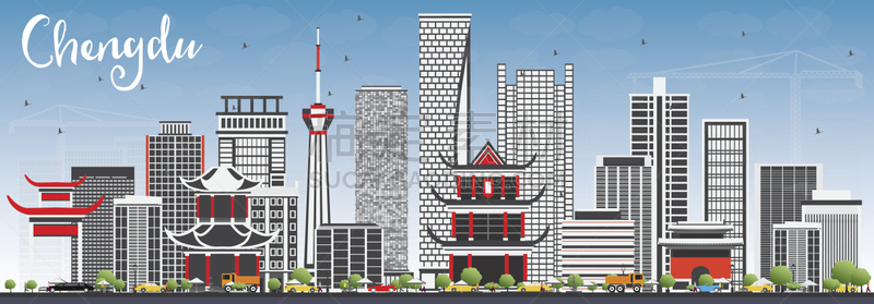 成都,天空,城市天际线,建筑外部,蓝色,灰色,四川省,出租车,商务,云