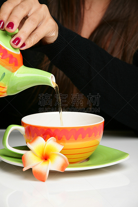 茶杯,女人,垂直画幅,留白,指甲,仅一朵花,部分,烧水壶,彩色图片,杯