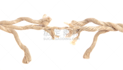 磨损的,绳子,水平画幅,无人,白色背景,风险,系船索,背景分离,线绳