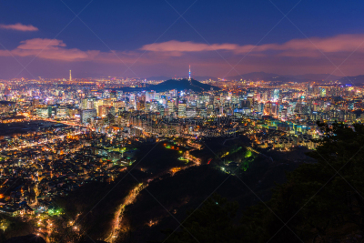 夜晚,首尔,朝鲜半岛,城市天际线,韩国,水平画幅,无人,英文字母n,户外,都市风景