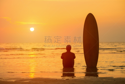普吉岛,泰国,海滩,概念,亚洲,快乐,冲浪,日落,度假,坐