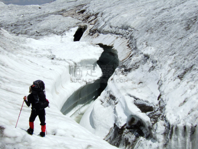 冰隙,巨大的,冰河,风险,旅途,运动,极限运动,一个人,霜,雪