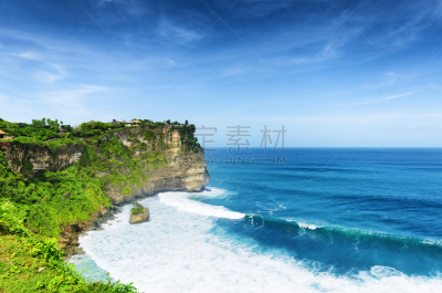 巴厘岛,乌鲁瓦度,海岸线,印度尼西亚,寺庙,水,天空,水平画幅,山,无人