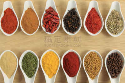 香料,水平画幅,胡椒,生姜,多香果粉,食品添加剂,白色,丁香,胡芦巴,葛缕子籽