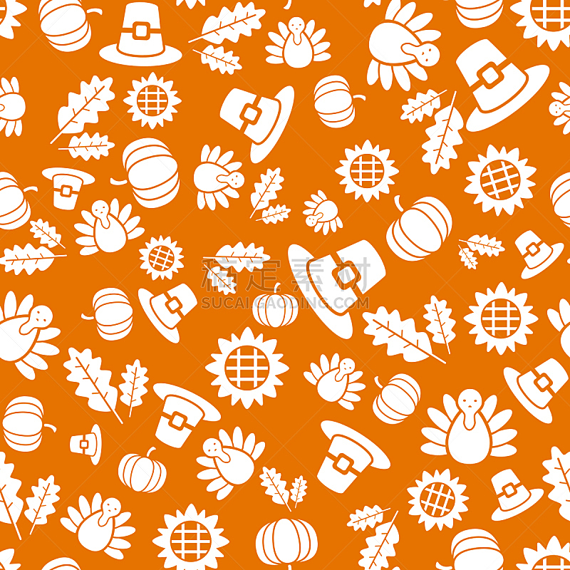 秋天,南瓜,叶子,橙色,四方连续纹样,火鸡,绘画插图,请柬,贺卡,一个物体