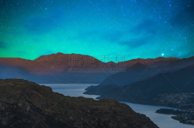 银河系,新西兰南岛,地形,自然,全景,南极光,皇后镇,箭城,卓越山脉,瓦纳卡
