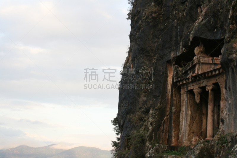 坟墓,利西亚人的岩墓,俄鲁丹尼斯,斐提耶,水平画幅,岩石,无人,过去,海洋,希腊