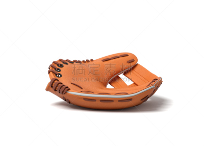三维图形,一个物体,橙色,棒球手套,撒谎者,白色背景,侧面视角,球,褐色,休闲活动