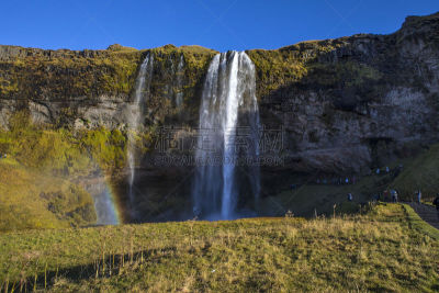 南,seljalandsfoss waterfall,冰岛国,传统,枝繁叶茂,著名景点,北欧,河流,彩虹,瀑布