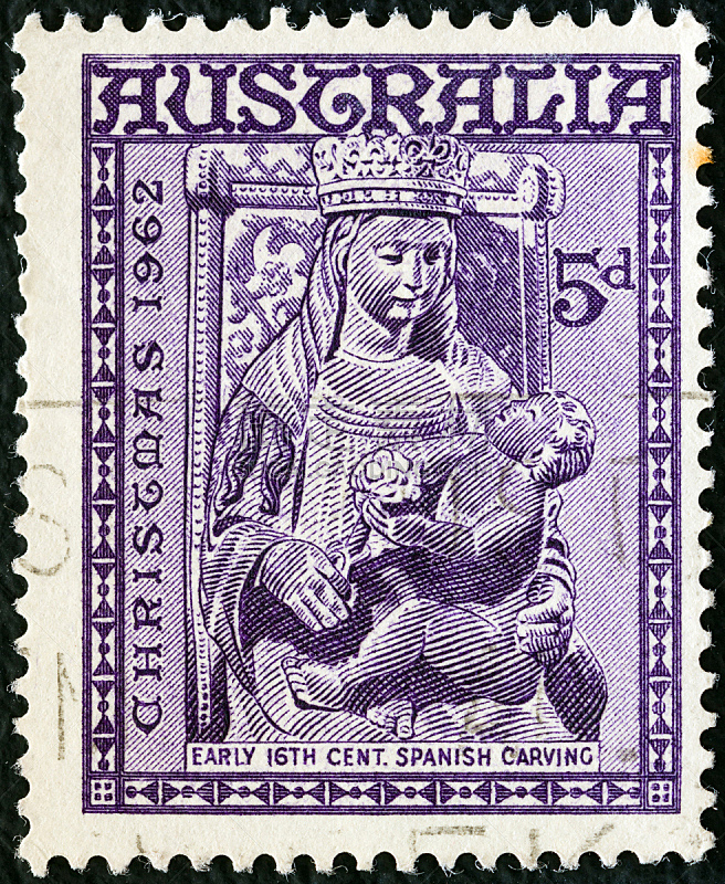 1962,澳大利亚,圣玛丽,过时的,耶稣降生,古老的,垂直画幅,邮戳,母亲