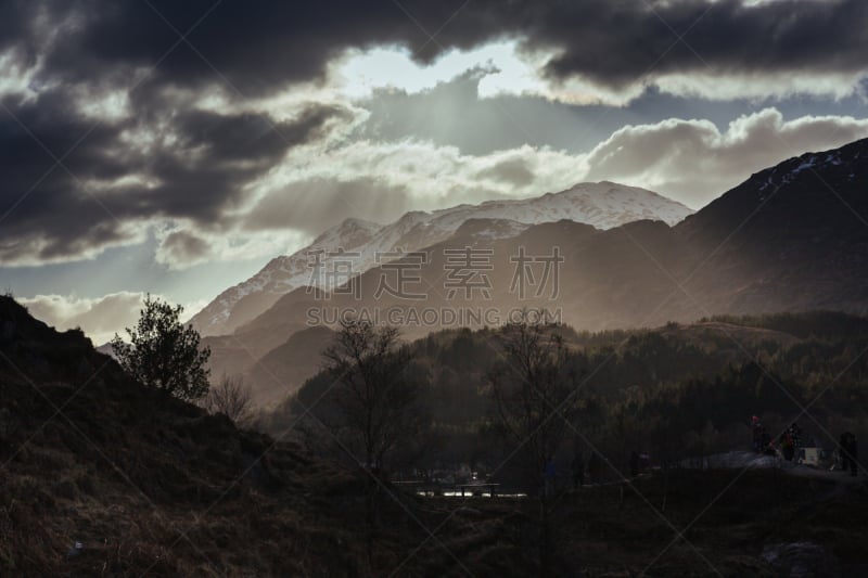 非凡的,风景,格伦菲南地区,山,海湾,洛哈伯,雪山,云,黄昏,户外