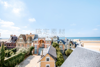 法国,建筑外部,海滩,特鲁维尔,滨海特鲁维尔,云,屋顶,户外,天空,建筑