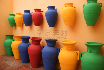 广口瓶,洛斯卡沃斯,成一排,水平画幅,绿色,无人,色彩鲜艳,蓝色,下加利福尼亚半岛,拉丁美洲