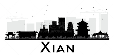 西安,城市天际线,黑白图片,出租车,商务,背景分离,云,现代,著名景点,鸟类