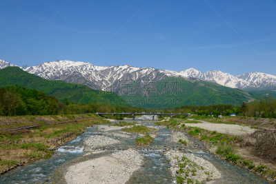 白马,长野县,山,河流,日本,白马岳,飞驒山脉,著名自然景观,美,度假胜地