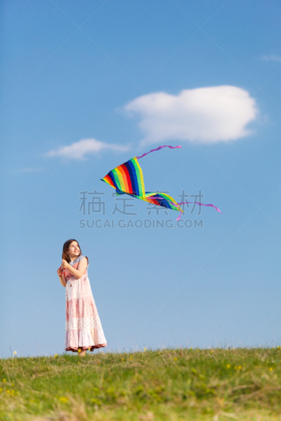 风筝,垂直画幅,天空,风,休闲活动,进行中,户外,草,云景,自由