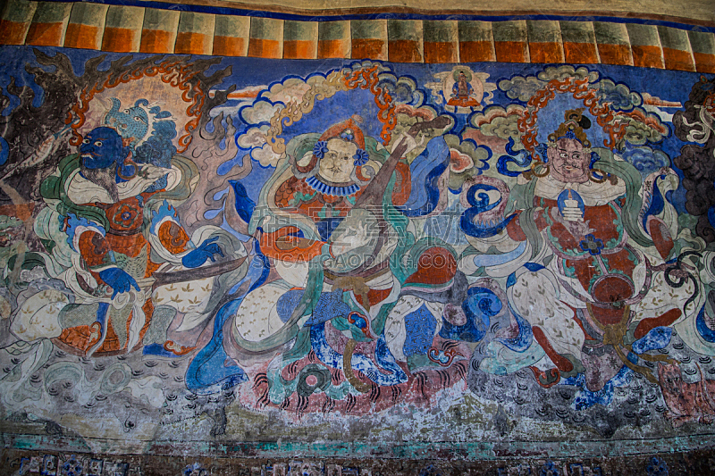 拉达克地区,水平画幅,佛教,无人,古老的,艺术品,神话,印度,作画,复古