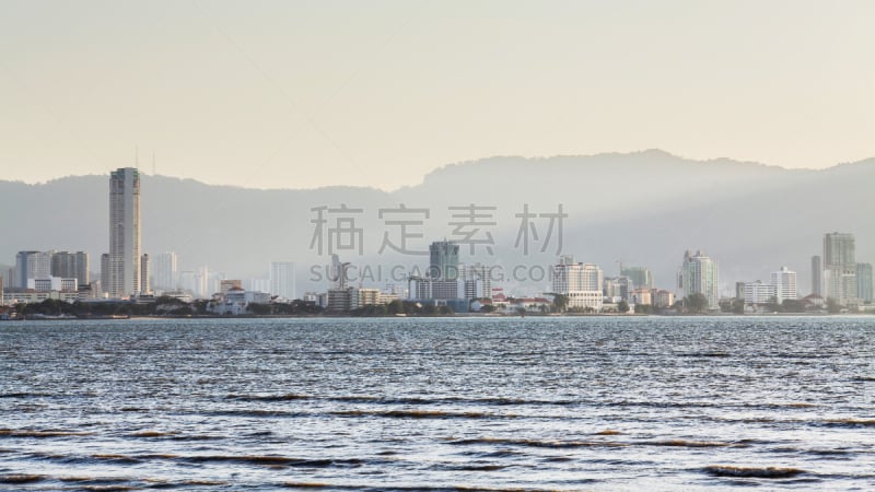 乔治敦,槟榔屿州,都市风景,海洋,山,热霾,天空,水平画幅,无人