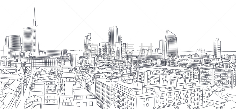 米兰,城市天际线,意大利,绘画插图,塔,现代,居住区,近景,窗户,水平画幅