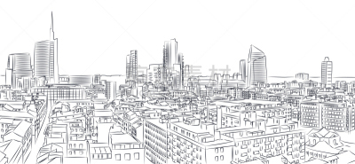 米兰,城市天际线,意大利,绘画插图,塔,现代,居住区,近景,窗户,水平画幅