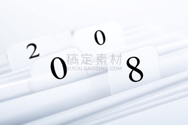 2008,办公室,办公用品,水平画幅,无人,新年,卡片目录,日历,特写,室内