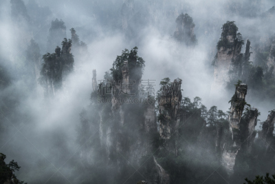 雾,张家界,公园,水平画幅,山,米斯提克,户外,怪异,云景,武陵源
