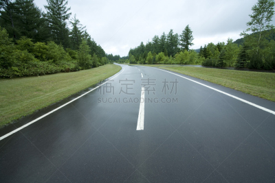 雨,街道,美瑛町,上川,乡村路,城镇景观,北海道,湿,天空,日本