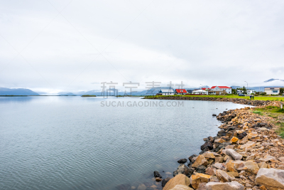 小的,河流,峡湾,乡村,城镇,宁静,水,山,都市风景,地形