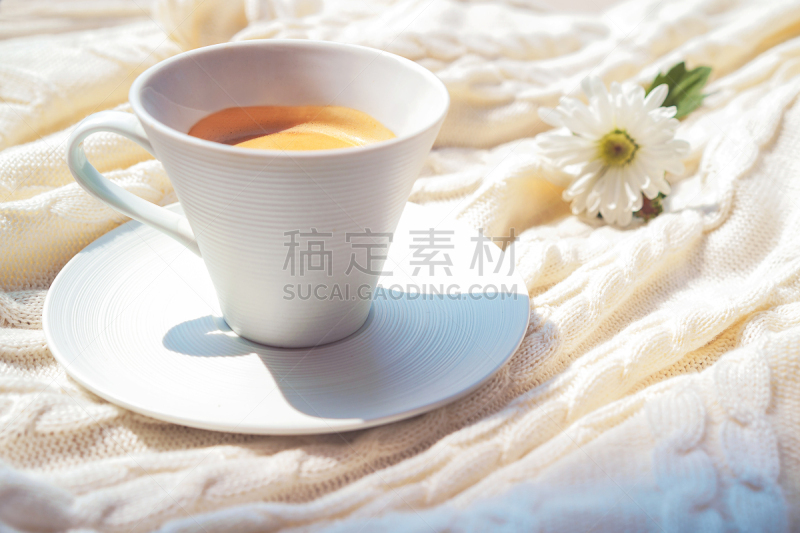 杯,柔和,咖啡,舒服,日光,格子花纹,早晨,白色,饮料,热