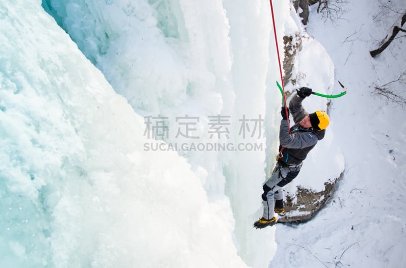 瀑布,冻结的,男人,水平画幅,雪,户外,运动,冬天,山,阿尔卑斯山脉