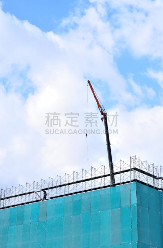 建筑业,建筑工地,垂直画幅,天空,留白,建筑,蓝色,人,户外,城市