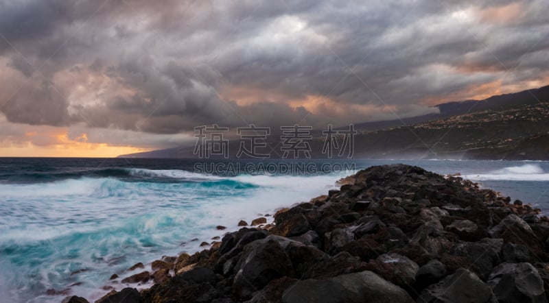 暴风雨,波浪,海洋,破浪堤,特内里费岛,克鲁斯港,暗色,波兰,风,环境