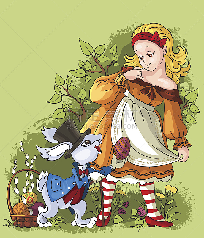 复活节,兔子,爱丽丝梦游仙境,母球,贺卡,可爱的,篮子,美术工艺,小的,动物