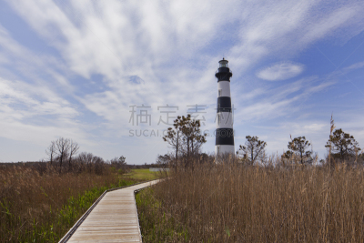 博得岛灯塔,额勒港海湾,老马海滩,博得岛,外海岸,灯塔,天空,北卡罗来纳,水平画幅,无人