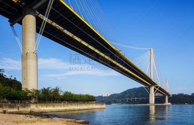 饮用水,桥,在上面,青马大桥,吊桥,天空,水平画幅,无人,户外,城市