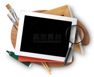 平板电脑,学校用品,放大镜,创造力,背景分离,技术,办公室,教育,画画