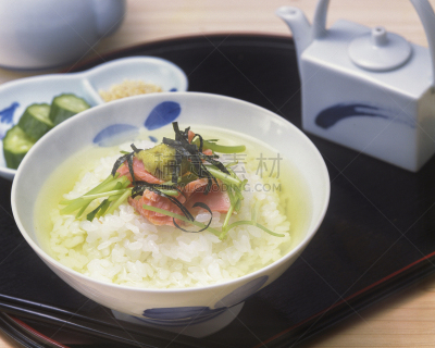 米,三文鱼,绿茶,茶泡饭,主菜餐盘,饮食,水平画幅,无人,白米,日本