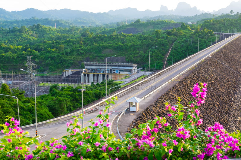 泰国,山,南,水坝,粉色,背景,自然美,水,天空,美