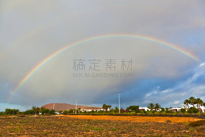 自然美,山,彩虹,乌云,在上面,自然,天空,兰萨罗特岛,水平画幅,无人